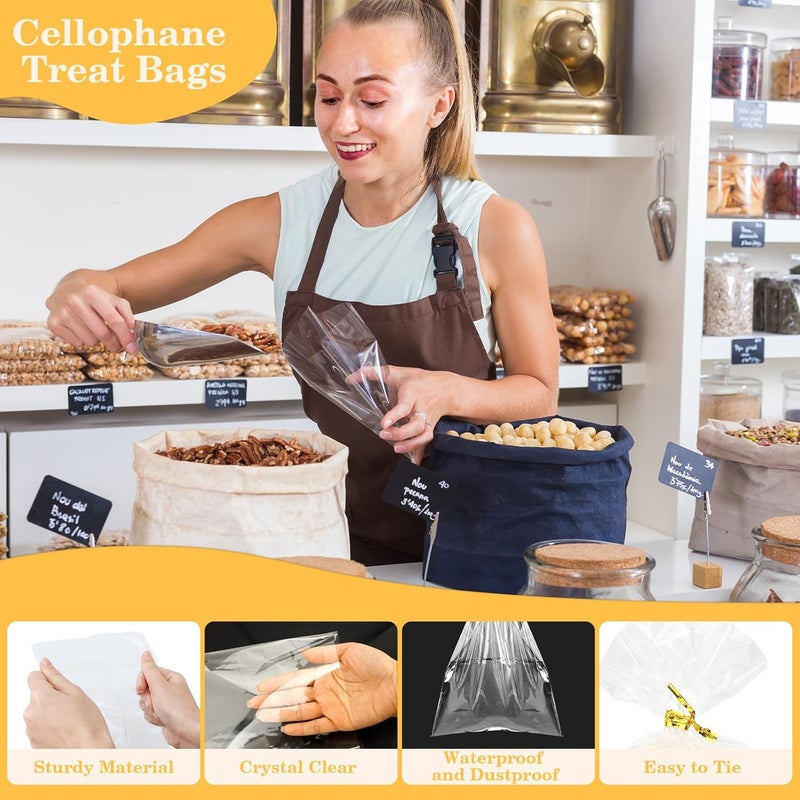 Cidenbio 100 PCS Cellophane Treat Bags, 6x10 In Clear Cellophane Gift Bags with Twist Ties Plastic Goodie Bag for Party Favor Cookie Candy Popcorn Bakery Chocolate Gift Wrapping - Image 2